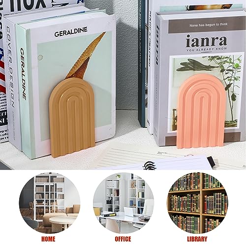 Harloon 4 Pcs Boho Arch Wooden Bookends, Decorative Rainbow Book Stoppers with Non-Slip Metal Base, 5x3x4 Inches, Cute Shelf Decor for Heavy Books, Home Office Study Desk Organizer(Cute Color) - color: Cute Color