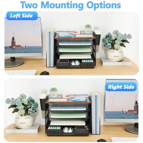OPNICE Desk Organizer, 5-Tier Paper File Organizer with Drawer & Pen Holder, Office Desk Accessories, Workspace Desktop Organizer for Office Supplies(Brown Wood) - color: Brown Wood, size: 5-Tier