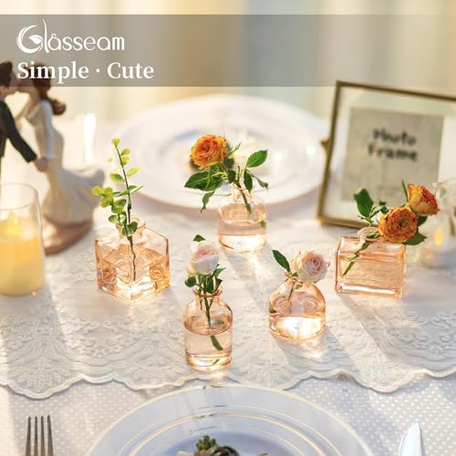 Glasseam Bud Flower Vases in Bulk: 40 Glass Cute Small Vases for Centerpieces Vintage Mini Wedding Birthday Party Table Centerpieces Tiny Baby Shower Dining Room Decoration Champagne - color: Champagne