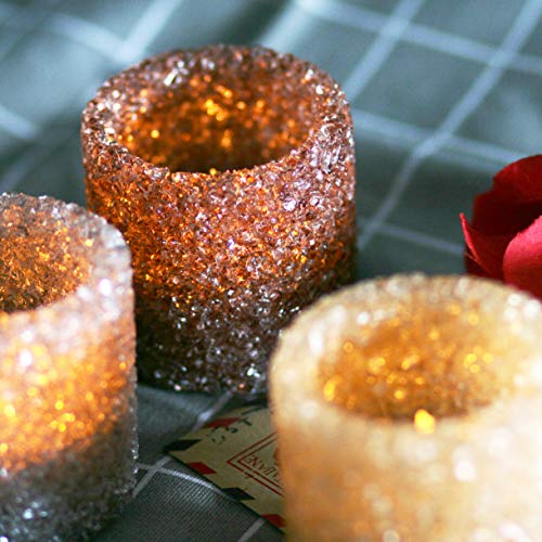3 Pack Tealight Candle Holders Decorative Colorful Glass Cullet Tea Lights Votive Holders for Home Décor Wedding Halloween Christmas Decorations Table Centerpieces Party Favors Gifts 2.8”(D)x2.8”(H) - color: Light Brown, Brownish Red, Champagne.
