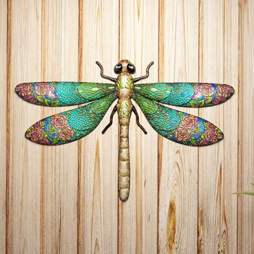 3pcs Metal Dragonfly Garden Art Decorations, Outdoor Hanging Wall Decor Sculptures for Home Garden Yard Patio Window