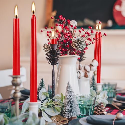 YOROXRG 24 Pack Red Taper Candles, 7-8 Hours Burn Time, Unscented, Smokeless and Dripless, 0.75 x 10 Inch Dinner Candle Set for Christmas,Household, Wedding, Party and Home Décor Candlesticks - color: Red-24