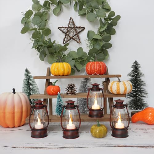 12Pcs Hand-Brushed Red Mini Lanterns for Vintage Christmas Table Decorations – 6Inch Small Candle Lanterns for Western Cowboy Camping Halloween Weddings Party Centerpiece & Hanging Ornaments - color: Brushed Red-12pcs