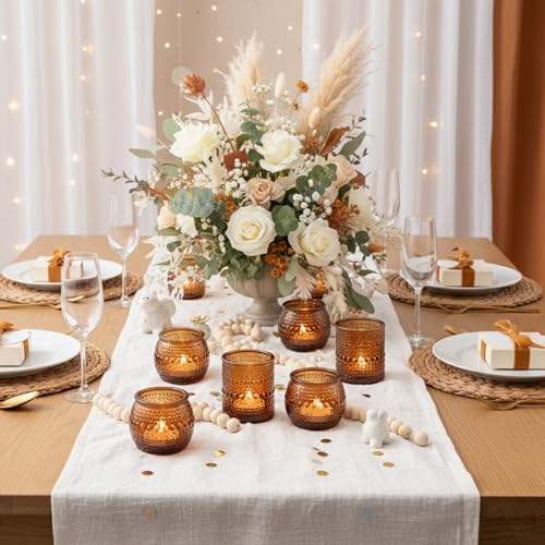 16 Pcs Assorted Amber Candle Holders- Vintage Candle Holder for Rustic/Boho Wedding Table centerpieces, Bridal Shower, Baby Shower Decoration - color: Amber