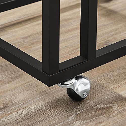 VASAGLE End Table, C Shaped TV Tray with Metal Frame Rolling Casters, Industrial Side Table for Living Room Bedroom, 19.7 x 13.8 x 23.6 Inches, Dark Walnut and Black - color: Dark Walnut + Black