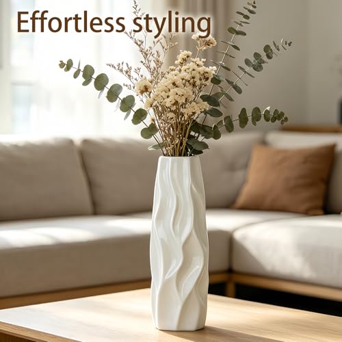 12 Inch White Vase Ceramic Flower Vase, Tall Vases for Pampas Grass, Home Decor, Modern Textured Vases for Living Room Decorations,Table Centerpieces,Shelf,Farmhouse Small Ceramic Vase - style: Shape 10