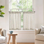 jinchan Boho Linen Blend Kitchen Curtains 24 Inch Length Herringbone Printed Tier Curtains for Small Windows Bathroom Cafe Laundry Room Set of 2 Rod Pocket Black on Linen - color: Arrow | Black on Linen, size: 26"W x 24"L (Pack of 2)