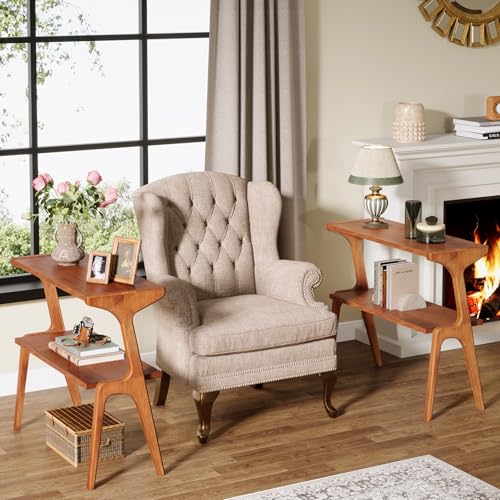 Tribesigns Solid Wood End Table, Modern Side Table for Couch, 2-Tier Narrow Tall End Table, Long Bedside Table for Living Room, Bedroom, Walnut - color: Walnut