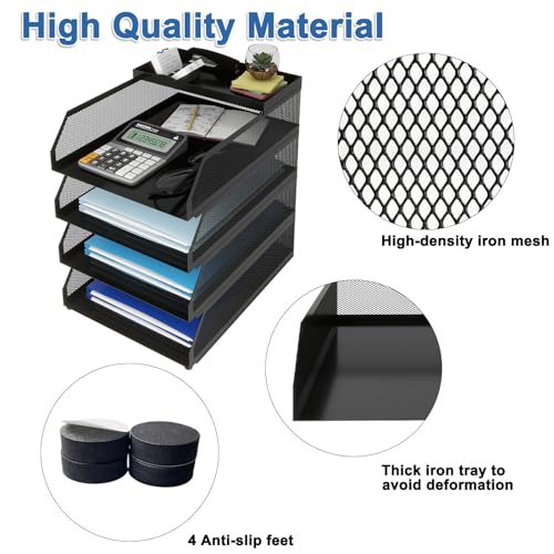 Natwind 4-Tier Paper Organizers,Desk Organizer,Stackable Paper Tray, Desk Accessories,Metal Mesh Desktop Organizer,Letter Trays,File Document Storage Rack for for Home, Office, School (Black) - color: Black, size: 4 tier