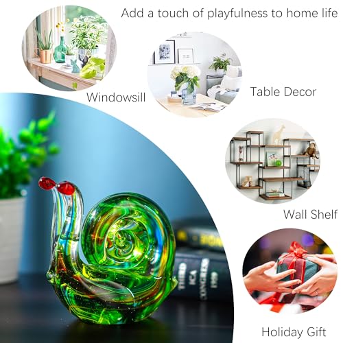 QFkris 4.4inch Blown Glass Snail Figurine Collectibles Handcrafted Glass Animal Paperweight Home Art Statue Decoration for Women