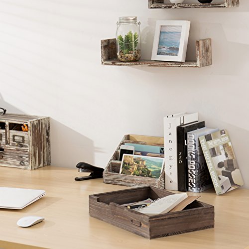 MyGift Distressed Brown Vintage Wood Paper Tray, Office Desktop Document, File Folder, Magazine Holder Tray - color: Dark Brown