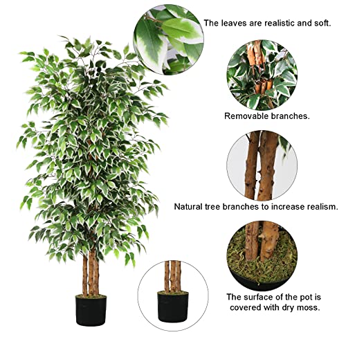 GTIDEA 6ft Artificial Tree Ficus, Tall Faux Trees Indoor with Natural Trunk and Fake Silk Tree Fake Plants for Home Spring Decor Living Room Outdoor Balcony House Office (Included Dried Moss) - color: 6ft Ficus Tree
