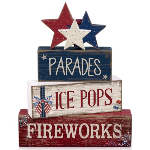 4 Pcs 4th of July Decorations Patriotic Tiered Tray Decor Memorial Day Tabletop Decoration Red White Blue Table Centerpieces Parades Star Decorative Trays for Tiered Tray Home Shelf 250th Anniversary - style: Parades Star