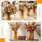 6 Pcs 8 Inch Tall Glass Ribbed Cylinder Vases Clear Floating Candle Flower Vase in Bulk, Hurricane Candle Holder for Wedding Housewarming Gift Table Centerpieces(Amber) - color: Amber, size: 8 Inch