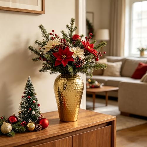 Hosley's 10" High Gold Finish Hammered Metal Vase – Elegant Gift for Floral Arrangements, Weddings, Special Events, Aromatherapy, Spa, Reiki, Meditation - color: Gold