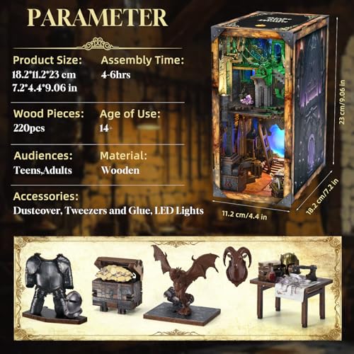 MiniCity Book Nook Kit, DIY Miniature Dollhouse Booknook Kit with Led Light and Dust Cover (Blade and Magic) - style: Blade and Magic