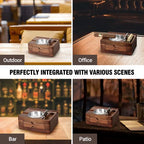 Tesonway Cigar Ashtray, Wooden Cigar Ashtrays with Cigar Cutter, Phone Tablet Holder, Cigar Holder, Accessories Drawer and Lighter Slot, Home Bar Outdoor Ashtray, Great Cigar Accessories Gift for Men