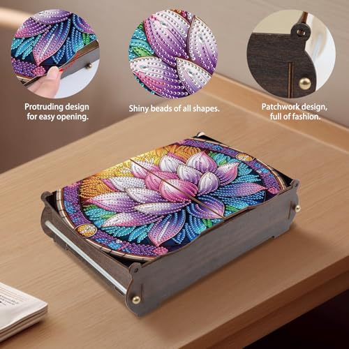 Tontut Diamond Painting Kit Storage Box, Beautiful Lotus DIY Multifunctional Handicraft Storage Box, Suitable for Home Office Holiday Gifts - color: Flower