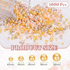 PATIKIL 1000 Pcs No Hole Pearls, 3mm 4mm 5mm 6mm 8mm Mini Round Faux Pearl for Art Crafts Jewelry Making Nail Vase Filler Birthday Wedding Party, Pink/Gold - color: Pink/Gold