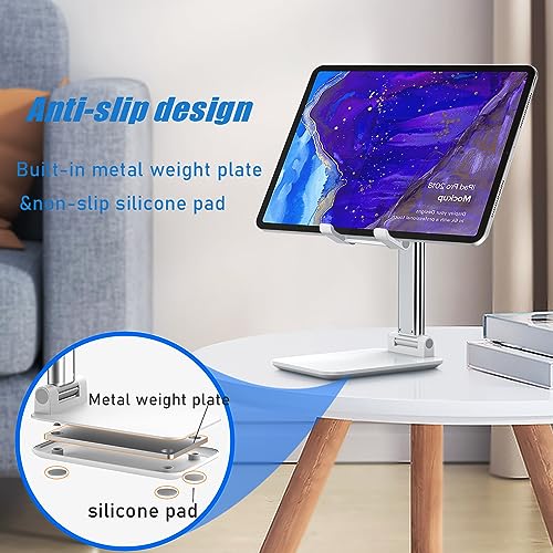 2 Pcs MT-6 Cell Phone Holder, Adjustable Angle and Height, Anti-Slip Silicone Pad, Foldable and Portable, Compatible with 4-8 Inch Devices(Pink+White) - color: white&pink