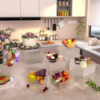Buffet Risers, Food Display Risers for Party, White Acrylic Risers Display Stand for Buffet Table, Catering Displays for Dessert, Cube Box Nesting Riser with Hollow Bottoms (5"x6"x7"x8"x9"x10" 6PCS Water Ripple) - color: 5"x6"x7"x8"x9"x10" 6PCS Water Ripp