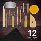 U.S. Art Supply Pottery & Clay Tools Set (12-Piece) - Includes Pottery Tools, Canvas Case for Sculpting, Ceramics, and Easy Storage & Transport - size: 12-Piece with Nylon Case