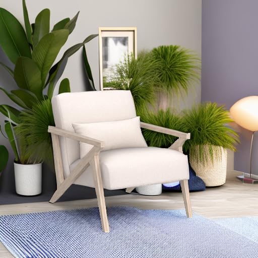INZOY Mid Century Modern Chair with Wood Frame, Upholstered Armchair with Waist Cushion, Accent Chair for Living Room Bedroom Apartment, Easy Assembly, Beige - color: Beige