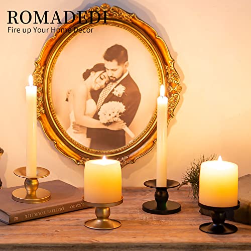 Candle Holders for Pillar Candles, Romadedi Gold Pillar & Taper Candle Holder, Small Metal Candle Stick Candle Holder for Wedding, Dining Room Table Centerpiece, Holiday Decor, 4 Pcs