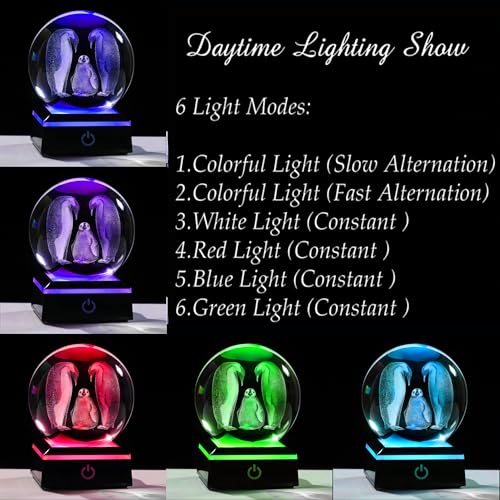 Qianwei Penguin Gifts for Women - 3D Crystal Ball 3.14'' Laser Penguin Decor Glass Animals Figurines Statue & Night Light - style: Penguin