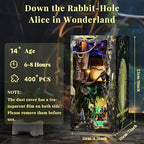 CCCDF Book Nook Kit, Booknook Kit with Dust Cover for Adult DIY Miniature House Kit 3D Wooden Puzzle Decorative Bookend Bookshelf Decor Gift for Women Teens (Alice Down The Rabbit Hole) - style: Alice Down The Rabbit Hole