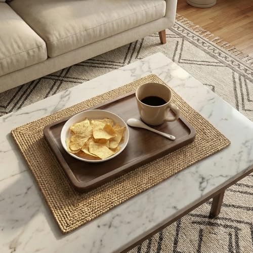 Solid Walnut Small Serving Tray - 11.81" x 7.8" x 0.79" One Piece Walnut Tray 1/4‘’ deep for Coffee Table, Breakfast,Bathroom Vanity, Perfume Display,Home Decor, Natural Finish, No Glue Joints