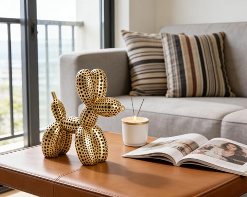 Balloon Dog Statue Decor Polka Dot Dog Cool Stuff to Put on Shelves, Gold Balloon Dog Statue Decoration Fun Paperweight, 5 inch Versatile Color Options - color: Gold