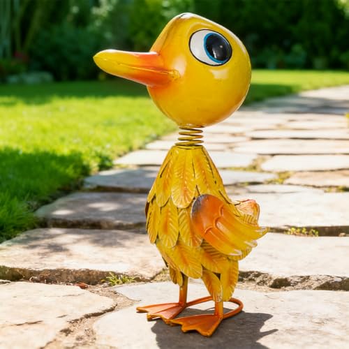 Metal Garden Statue Decor for Outside,Yellow Duck Garden Sculptures Lawn Ornaments Garden Yard Art for Backyard Patio Decoration - color: Yellow Duck