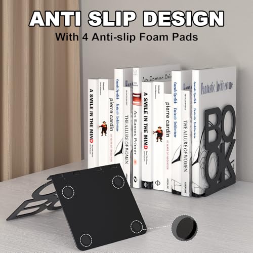 Book Ends, 1Pair Metal Foldable Bookends for Shelves, Non-Skid Book End to Hold Books, Black Book Stopper/Holder for Office Home Kitchen Black - color: Black-1pair