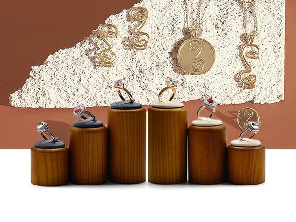 Solid Wood Ring Display Stand 3 Piece Cylindrical Microfiber Ring Holder Wooden Jewelry Display Holders Showcase Display (Gray) - color: Grey