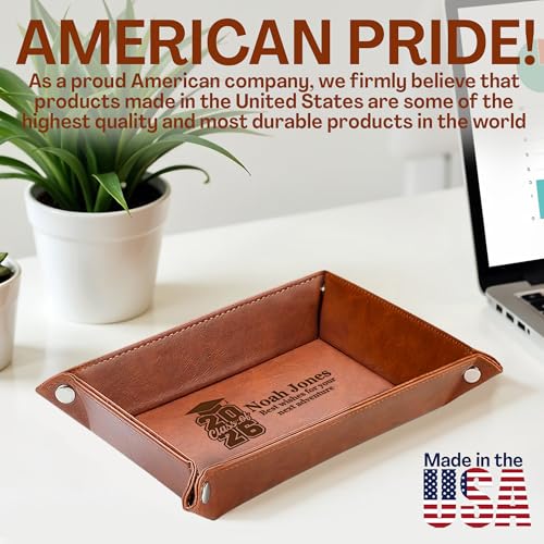 Personalized PU Leather Valet Tray Class of 2026 Graduation Gift with Engraved Name for Men, Boyfriend, Custom Graduation Tray Leather Dresser Organizer for Him & Her, Engraved Catchall Gift - style: Graduation