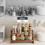 KLM 3-Tier Spice Rack, 13.8 Inch Wood Step Shelf Countertop Spice Storage Holder, Kitchen Pantry Cabinet Organizer Cupboard for Spice Bottles, Jars, Seasonings, Baking Supplies,Bathroom Organizer