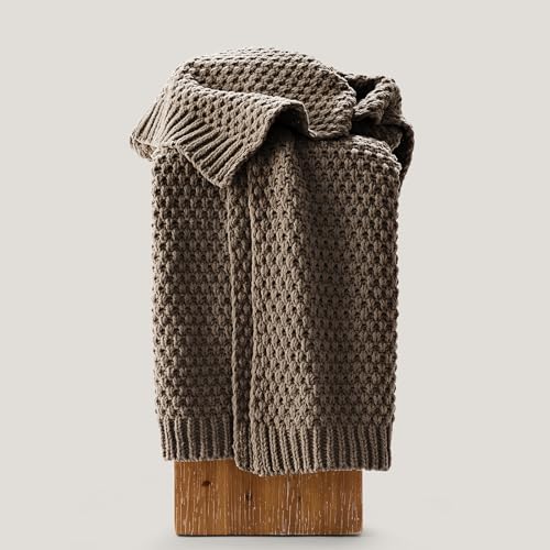 EVERGRACEHOME Chunky Chenille Knit Throw Blanket for Couch, Soft Luxurious Moss Stitch Blankets for Bed, Cozy Decorative Farmhouse Knitted Throws for Sofa, Mocha Brown, 60" x 80" - color: Mocha Brown, size: 60" x 80"