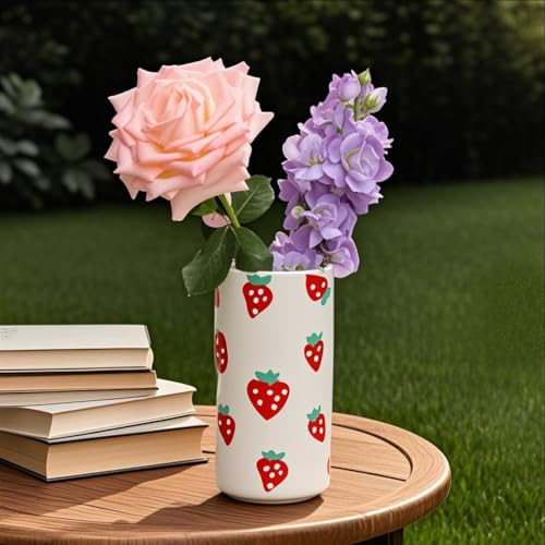 MOUGIGI Strawberry Ceramic Vase-Unique Aesthetic Design for Funky Flower Decor-Perfect Summer Fruit Theme Table Centerpiece-Ideal Gift for Parties and Special Occasions-Stylish Durable Home Decoration - color: Strawberry Vase