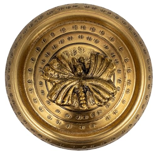 Creative Co-Op Round Hammered Metal Container with Butterfly Finial, Brass Finish - style: Butterfly