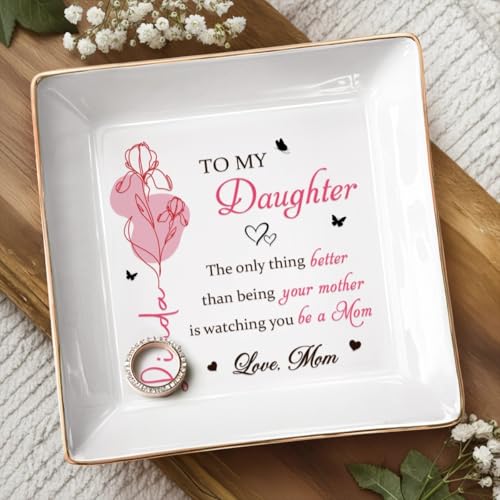 Custom Jewelry Dish for New Mom, To My Daughter Jewelry Dish, Birth Month Flower Ring Tray for Mothers Day, 1st Mother's Day Birthday Gifts for Daughter - color: Style 6