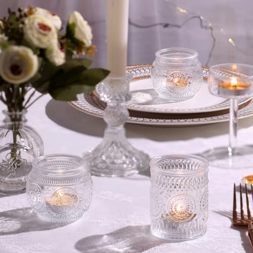 DARJEN 24Pcs Clear Votive Candle Holders - Glass Tea Light Candle Holder, Candle Holders Bulk, Embossed Candle Votives for Wedding Centerpiece & Home Decor - color: Clear