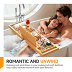 Premium Bamboo Bathtub Caddy Tray with Extending Sides, Adjustable Wood Bath Tray for Luxury Bath, Fits Most Tubs, Accessories Gift Idea - color: Beige 2