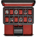 ROTHWELL 12 Slot Leather Watch Box with Valet Drawer - 12 Slot Luxury Watch Case Display Organizer, Microsuede Liner, Mens Accessories Holder, Jewelry Case, Jewelry Display Organizer (Black/Red) - color: Black/Red