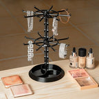 2 Tier Rotating Jewelry Display Stand, Necklace Holder, Jewelry Tree Stand, DIY Organizer for Bracelets, Necklaces, Earrings, Rings, Watches (Black) - color: Black