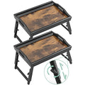 2 Pack Bed Tray Table Breakfast Trays Serving Tray Adjustable Height for Eating Bamboo Bed Laptap Floding Legs with Handles and Phone Holders - style: 2 pack(Adjustable height)