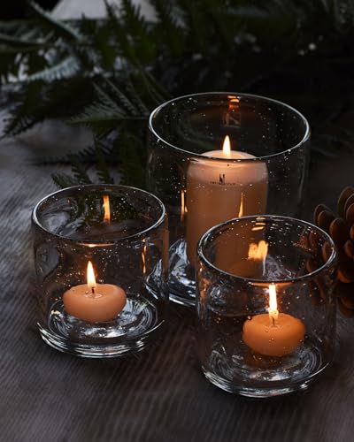 ARIAMOTION Glass Candle Holder Set 3 Clear Seeded Bubbles Modern Farmhouse Centerpieces Coffee Table Rustic Hurricane Cylinders Pillar Votive Tealight - color: Bubbles Clear (Tray)