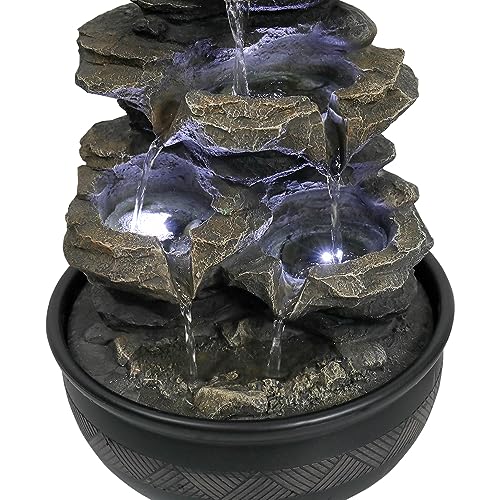 15.7" High Rock Cascading Tabletop Fountain, Zen Meditation Indoor Waterfall Feature with LED Light for Home Office Bedroom Relaxation - color: 15.7"