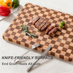 Wood Cutting Boards for Kitchen Wooden Chopping Board Set Checkered Cutting Board Upgraded with Juice Grooves & Handles Large Charcuterie Tray for Home Kitchen, Rubber Wood, 16.5''X11.4''X0.8''