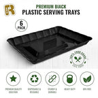 6 Pack Black Plastic Serving Trays - 9 x 13 Party Serving Trays and Platters - Black Serving Tray - Serving Platter Tray for Party - color: Black